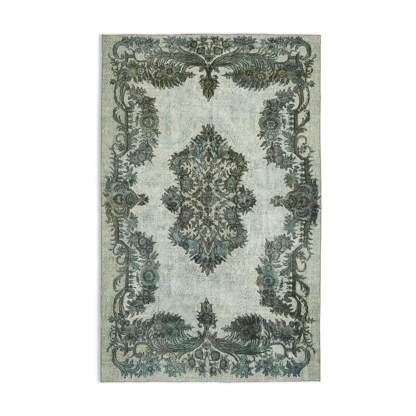 Handmade hi-low pile oriental 1980s 202 cm x 315 cm blue rug