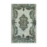 Handmade hi-low pile oriental 1980s 202 cm x 315 cm blue rug