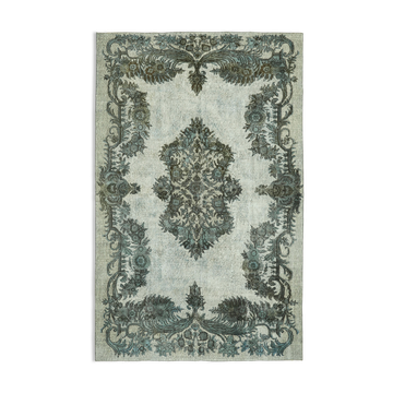 Handmade hi-low pile oriental 1980s 202 cm x 315 cm blue rug