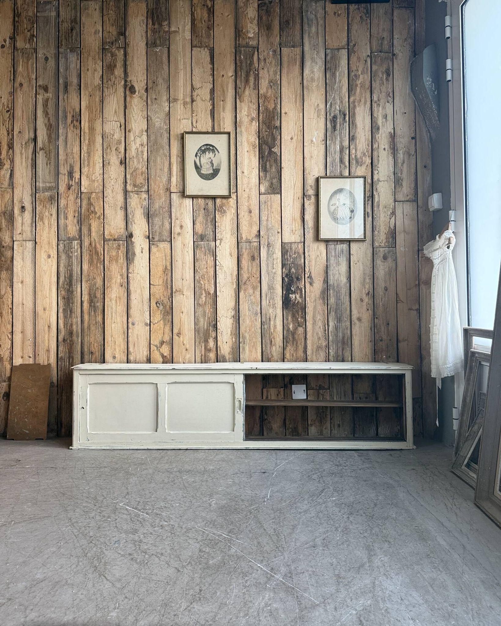 Vintage patinated work cabinet with sliding doors (renovated)