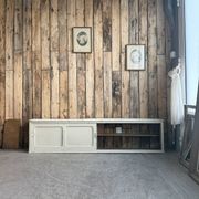 Vintage patinated work cabinet with sliding doors (renovated)