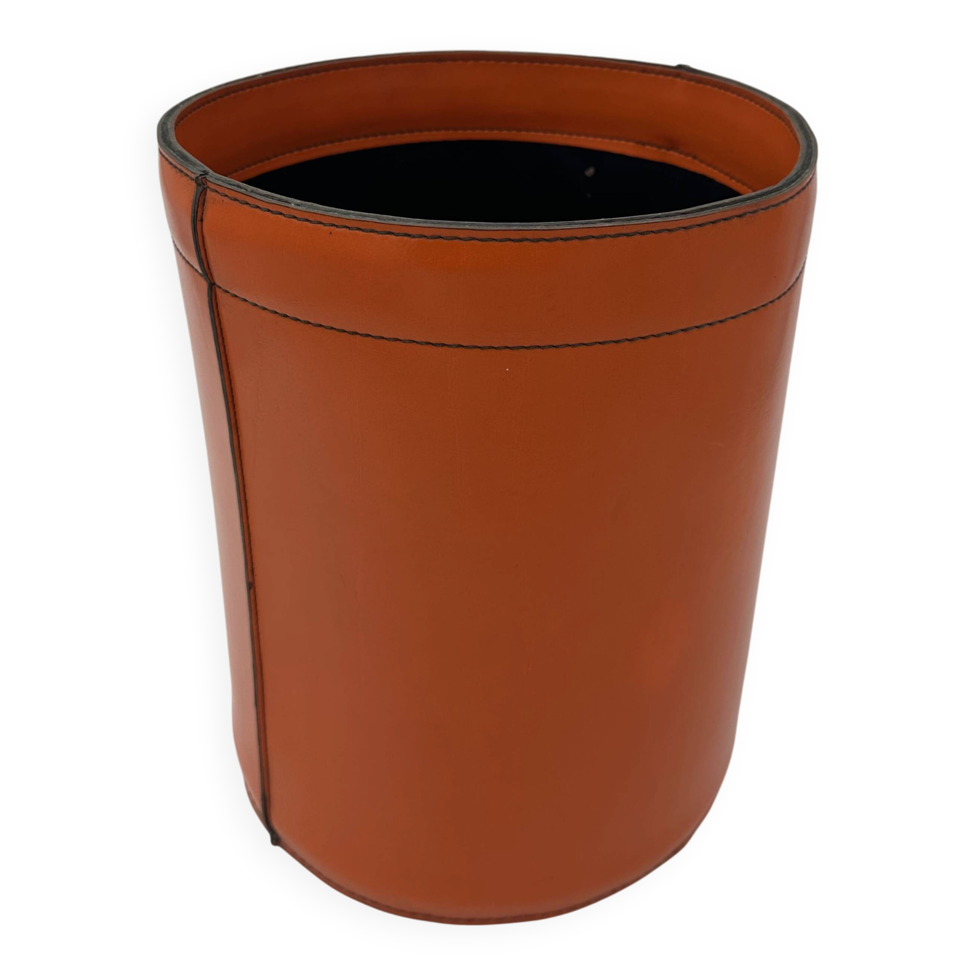 Orange Leather Waste Paper Basket in the Style of a Saddler, in the Taste of Hermès, Ann