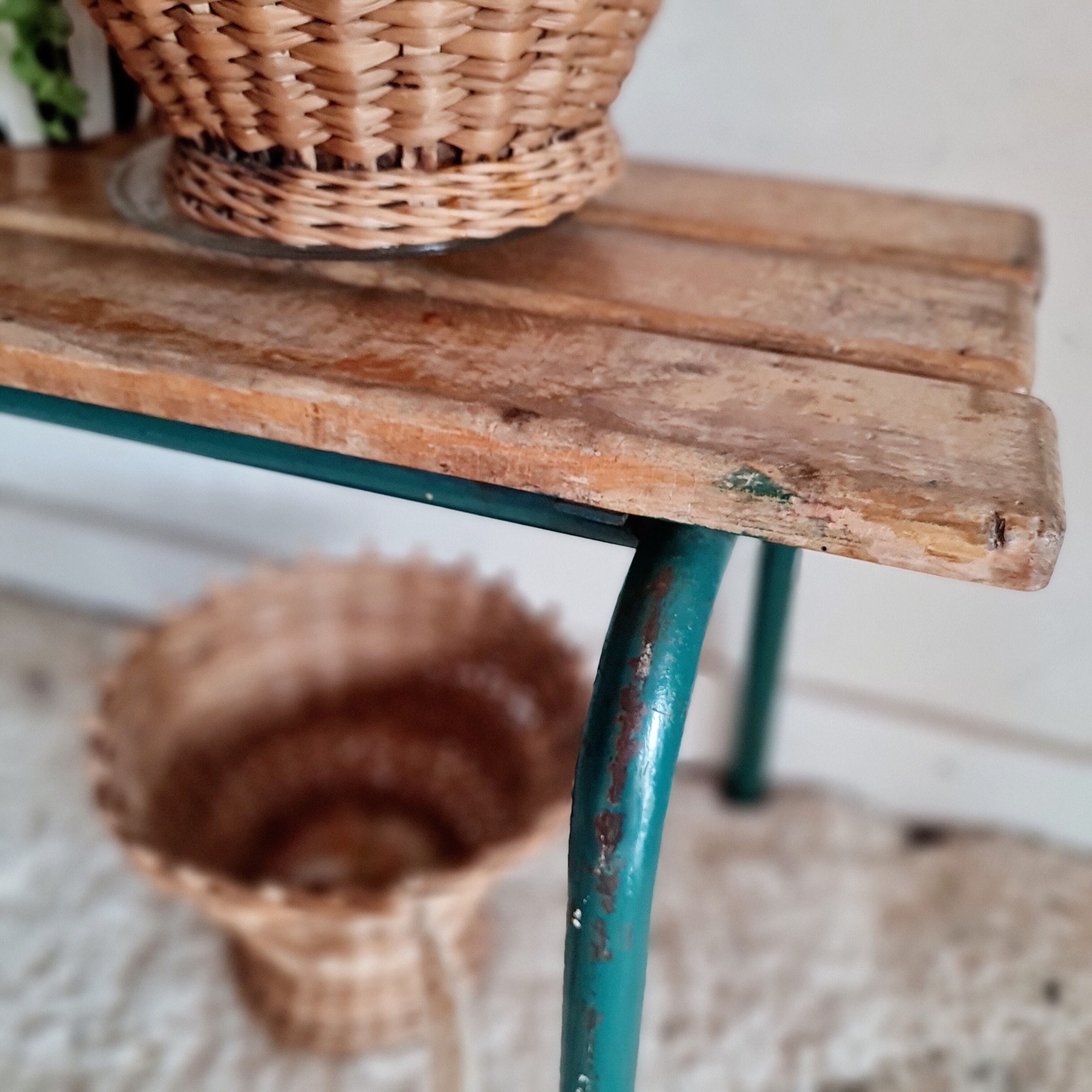Wooden and metal school bench