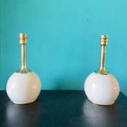Pair of bedside lamps in brass and ecru lacquered metal, Denmark 1960