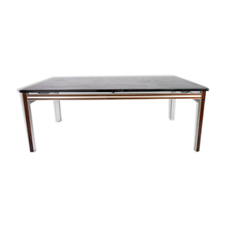 Coffee table with black slate plate and frame in rosewood and metal, of danish design from the 1970s