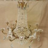 Large curved chandelier floor lamp in bronze and crystal, 19th century