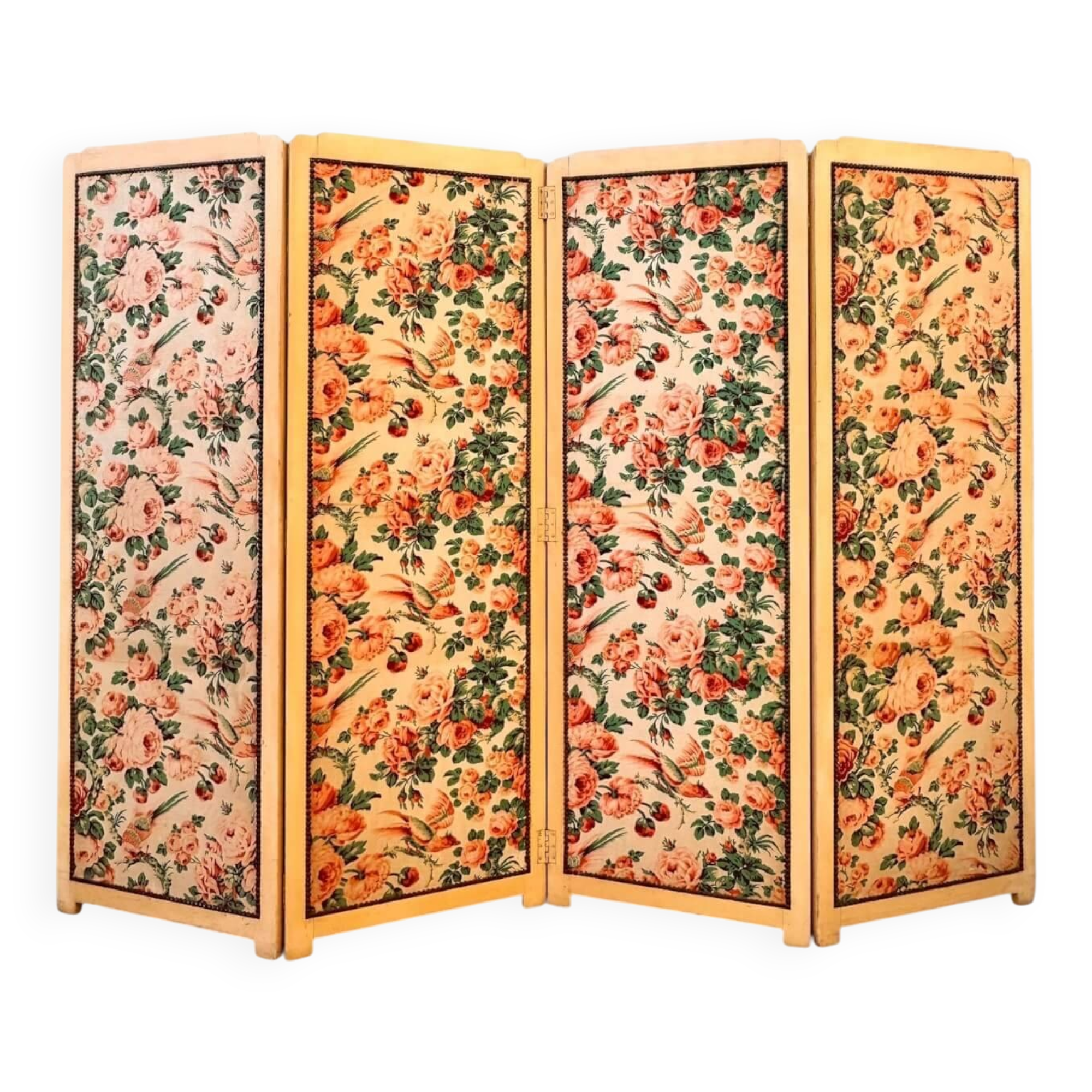 Antique 4-panel floral screen