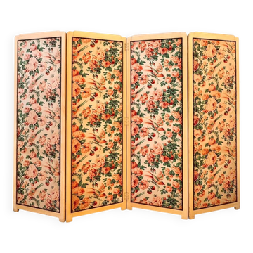 Ancien paravent fleuri à 4 panneaux