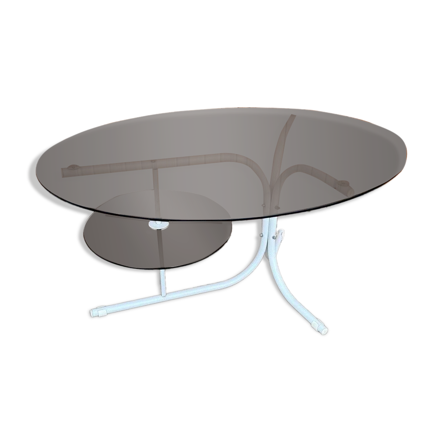 Coffee oval table with metal legs and smoky glass top, 1990s
