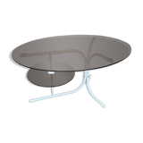 Coffee oval table with metal legs and smoky glass top, 1990s
