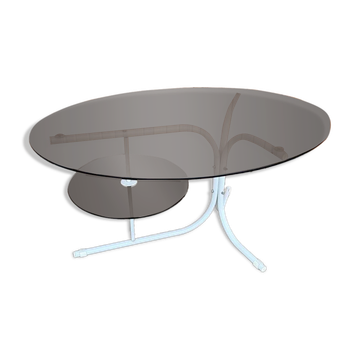 Coffee oval table with metal legs and smoky glass top, 1990s