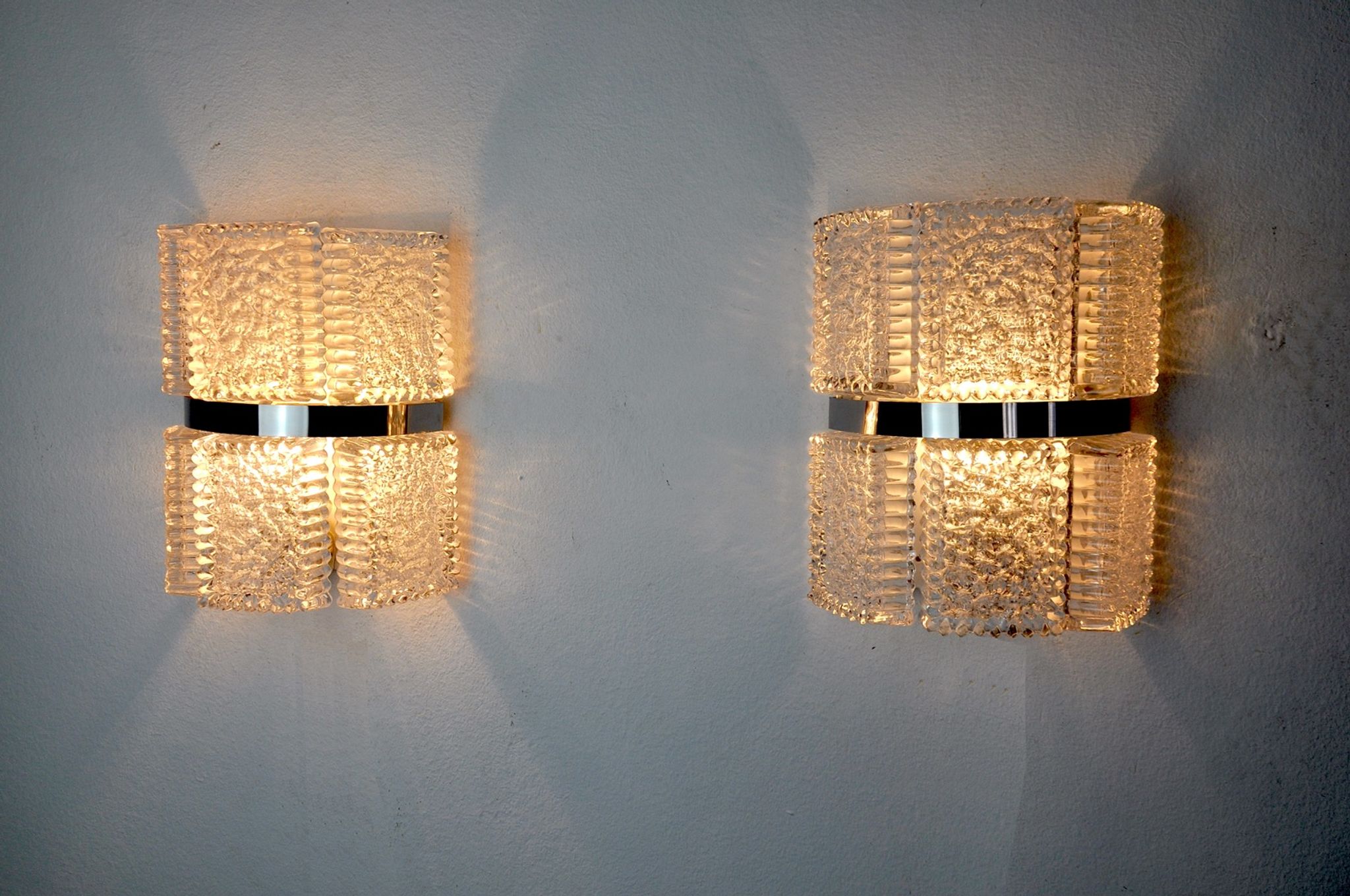 Pair of wall lamps by Kaiser Leuchten, frosted glass, Germany, 1960