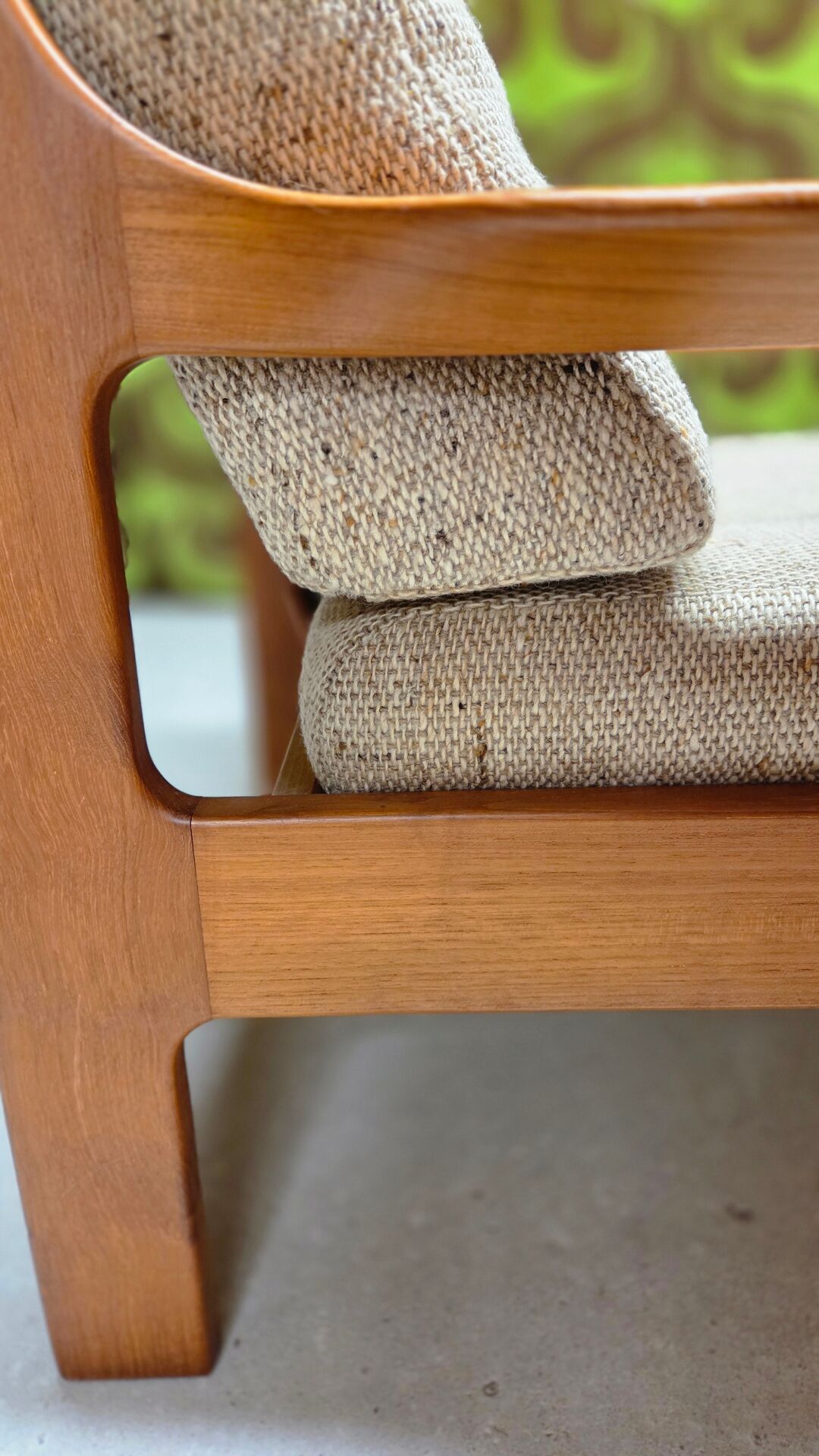 Fauteuil lounge scandinave en teck massif & ottoman 60/70