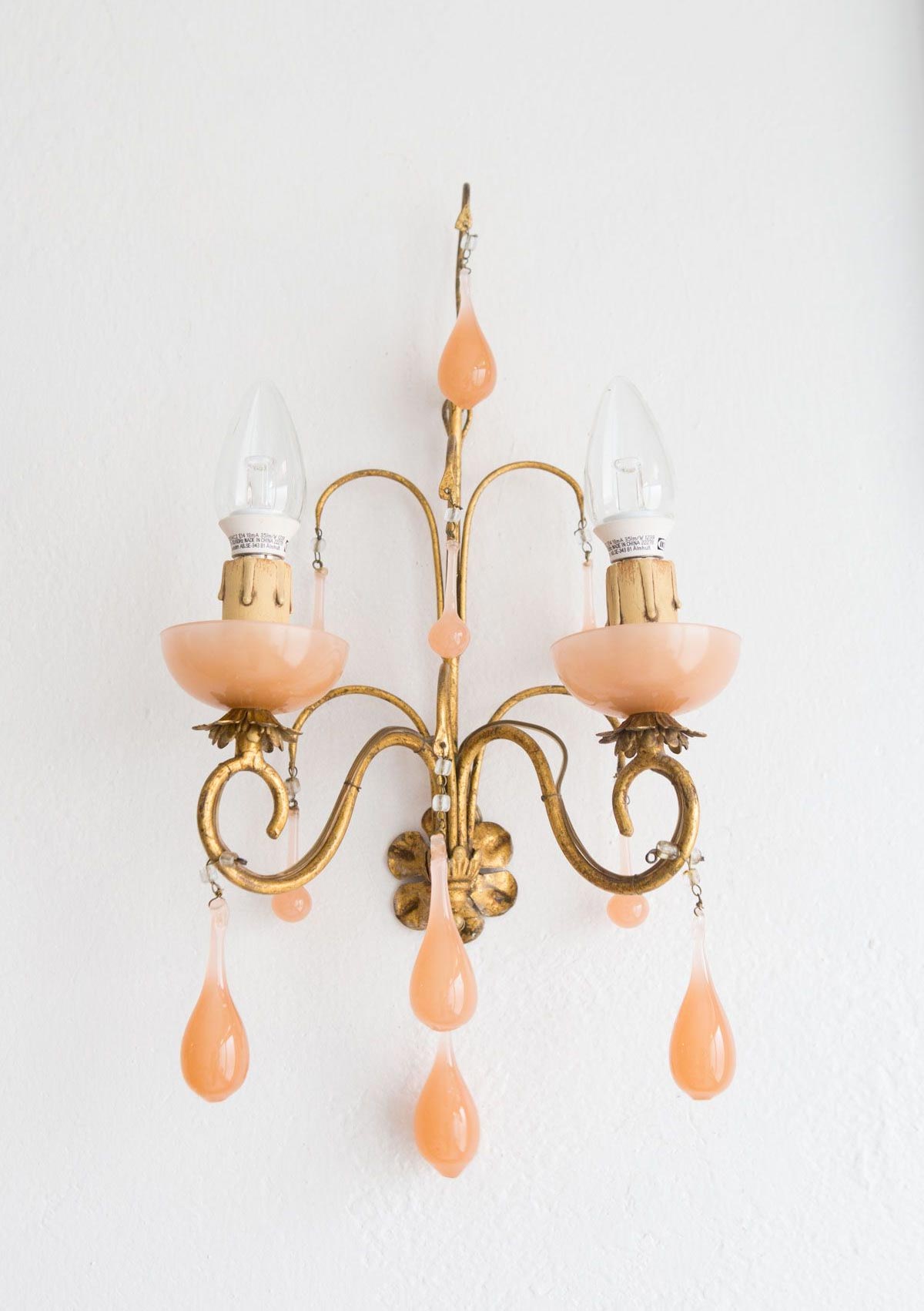 Pair of Pink Opaline Italian Wall Lamps