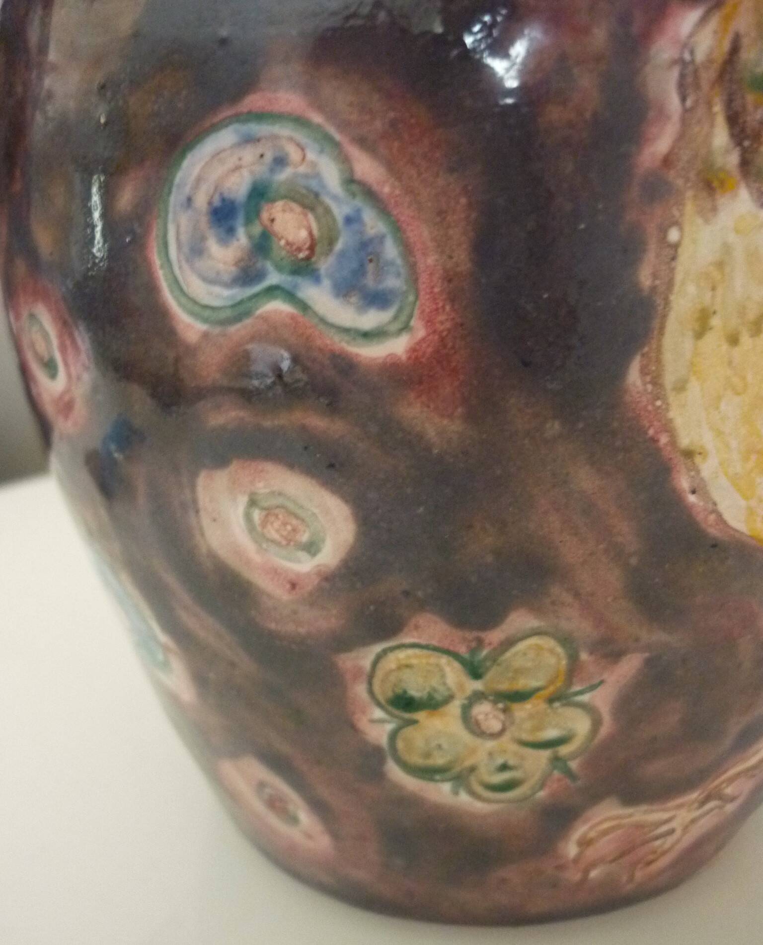 Rooster pitcher vase, glazed ceramic signed Jeanne Azambourg, Le Clos De Joye, 1960s