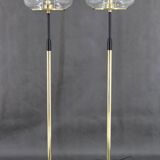 1970s Pair of Glass Brass Floor Lamps by Kamenicky Senov , Czechoslovakia