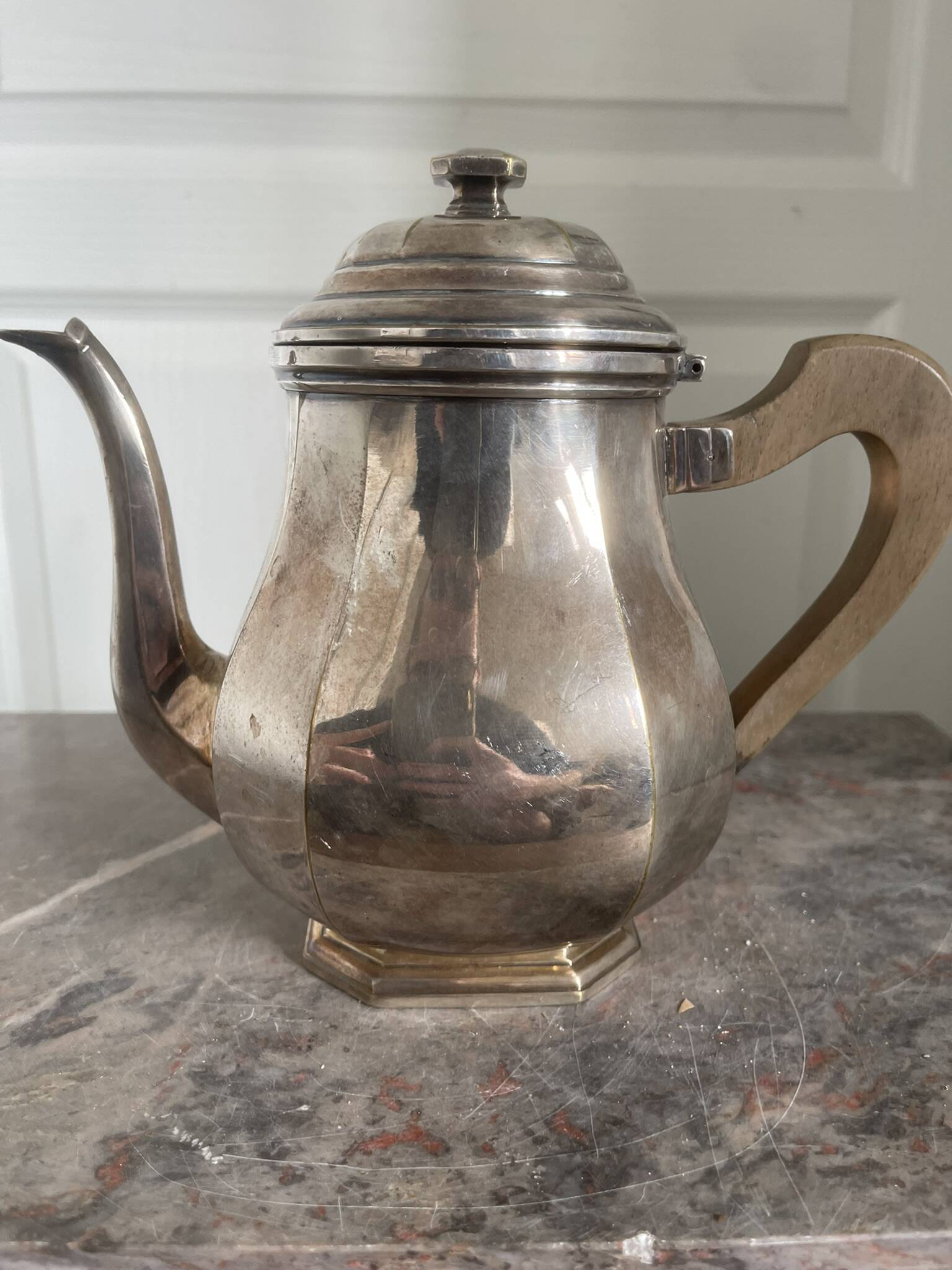Antique Silver-Plated Metal Teapot Art Deco