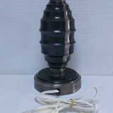 Art Deco metal lamp base with black and silver patina