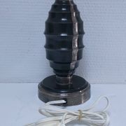 Art Deco metal lamp base with black and silver patina