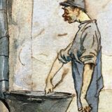 Tableau aquarelle 1916 signée louis vergetas (1882-?) + cadre