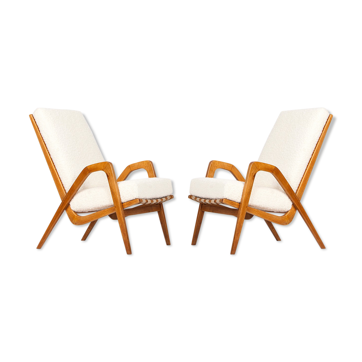 Midcentury Boucle Armchairs by Jan Vanek for ULUV, 1960s, Set of Two