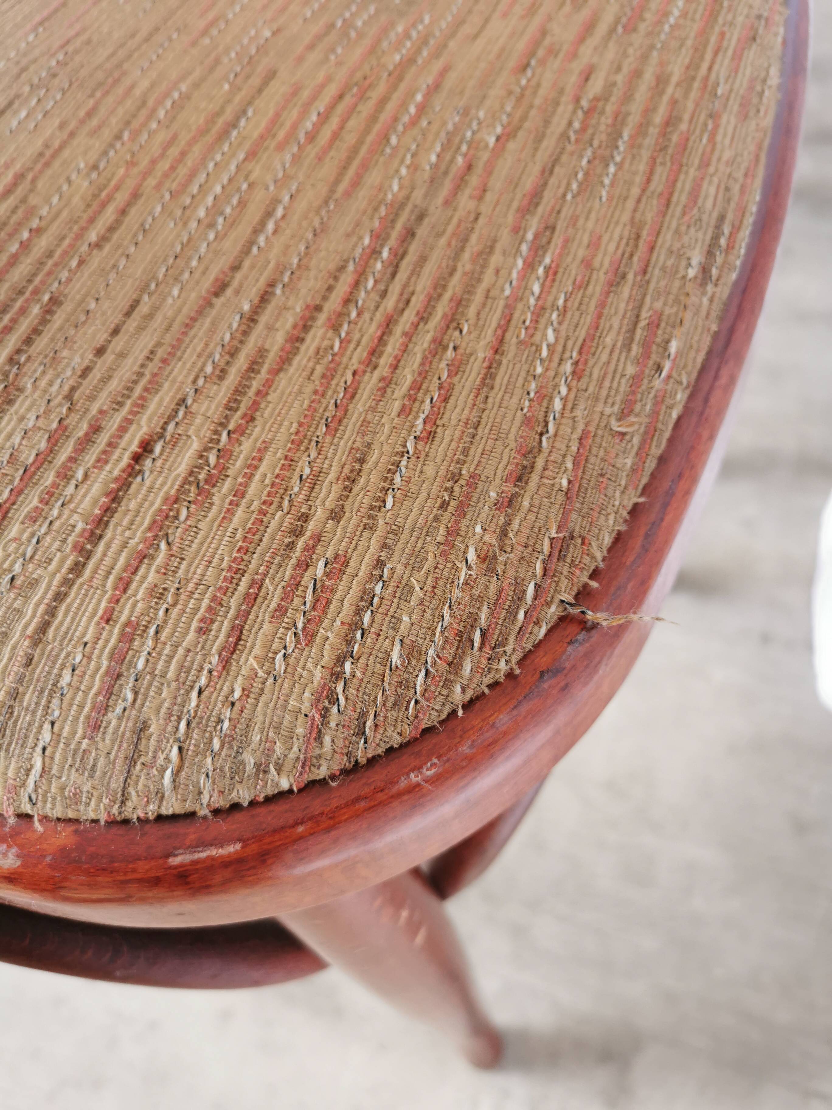 Vintage Italian Bistro Chairs - 1980s Reddish Wood, Brown Fabric - Set of 6