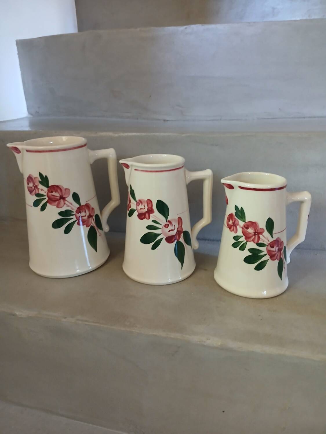 3 antique Sarreguemines pitchers