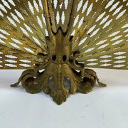 Vintage French brass fire screen, peacock design, 20th century.