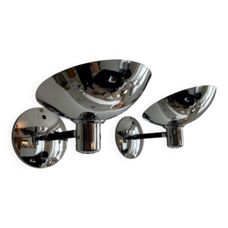 Pair of vintage wall lamps, chromed metal, France 1970