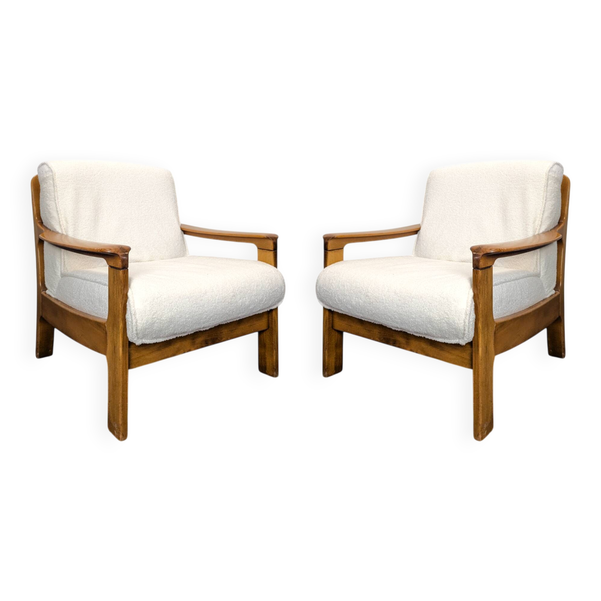 Pair of Danish armchairs from the 80s in bouclé fabric