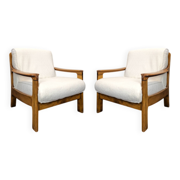 Paire de fauteuils danois années 80 tissu bouclette