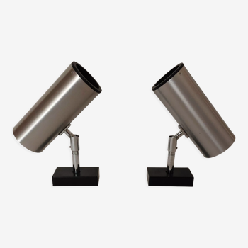 Pair of brushed aluminum wall lamps Staff 1970