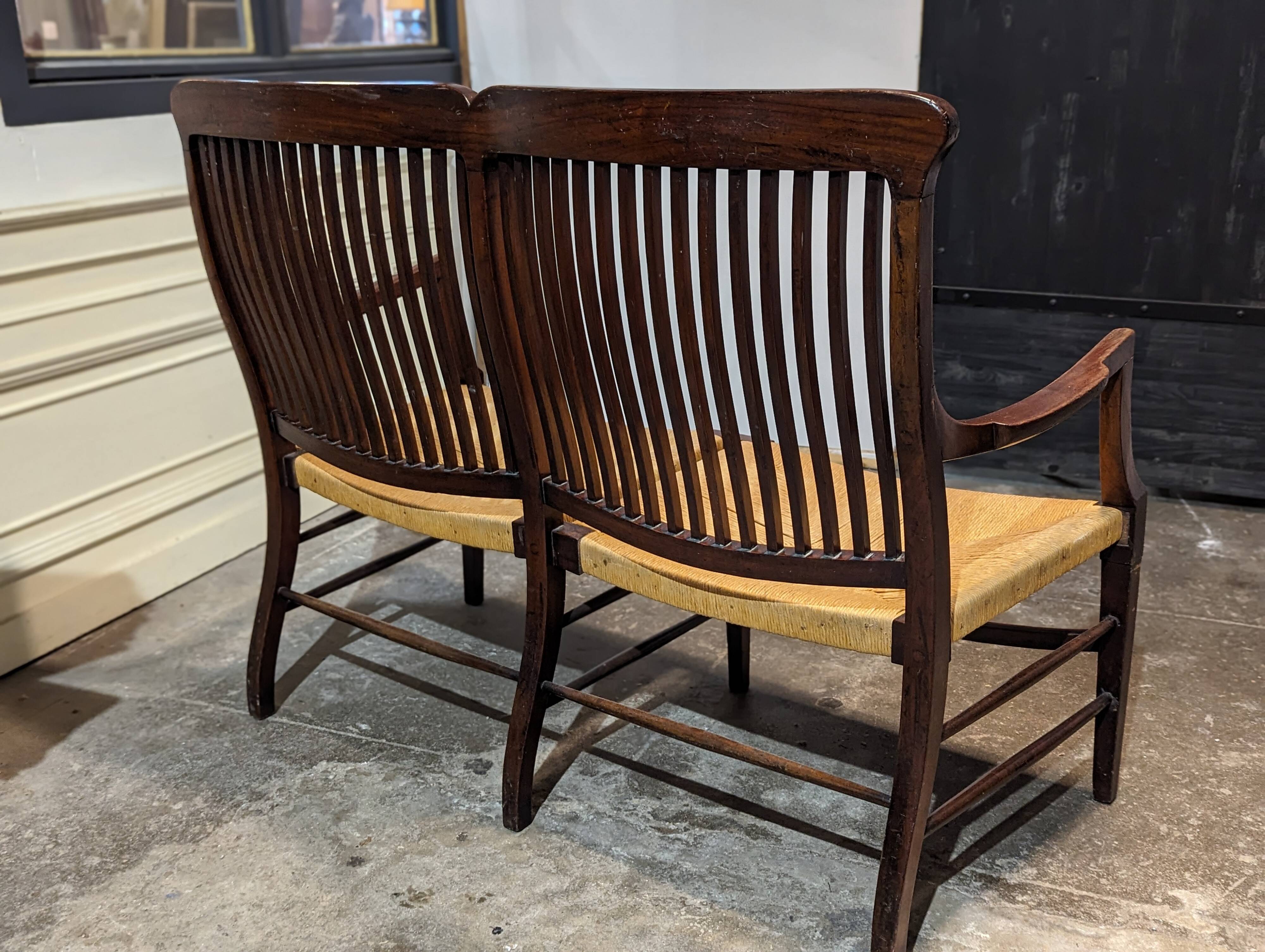 English mahogany straw bench