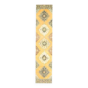 1970s Turkish Oushak Handmade Wool Cotton Orange Runner 98x171