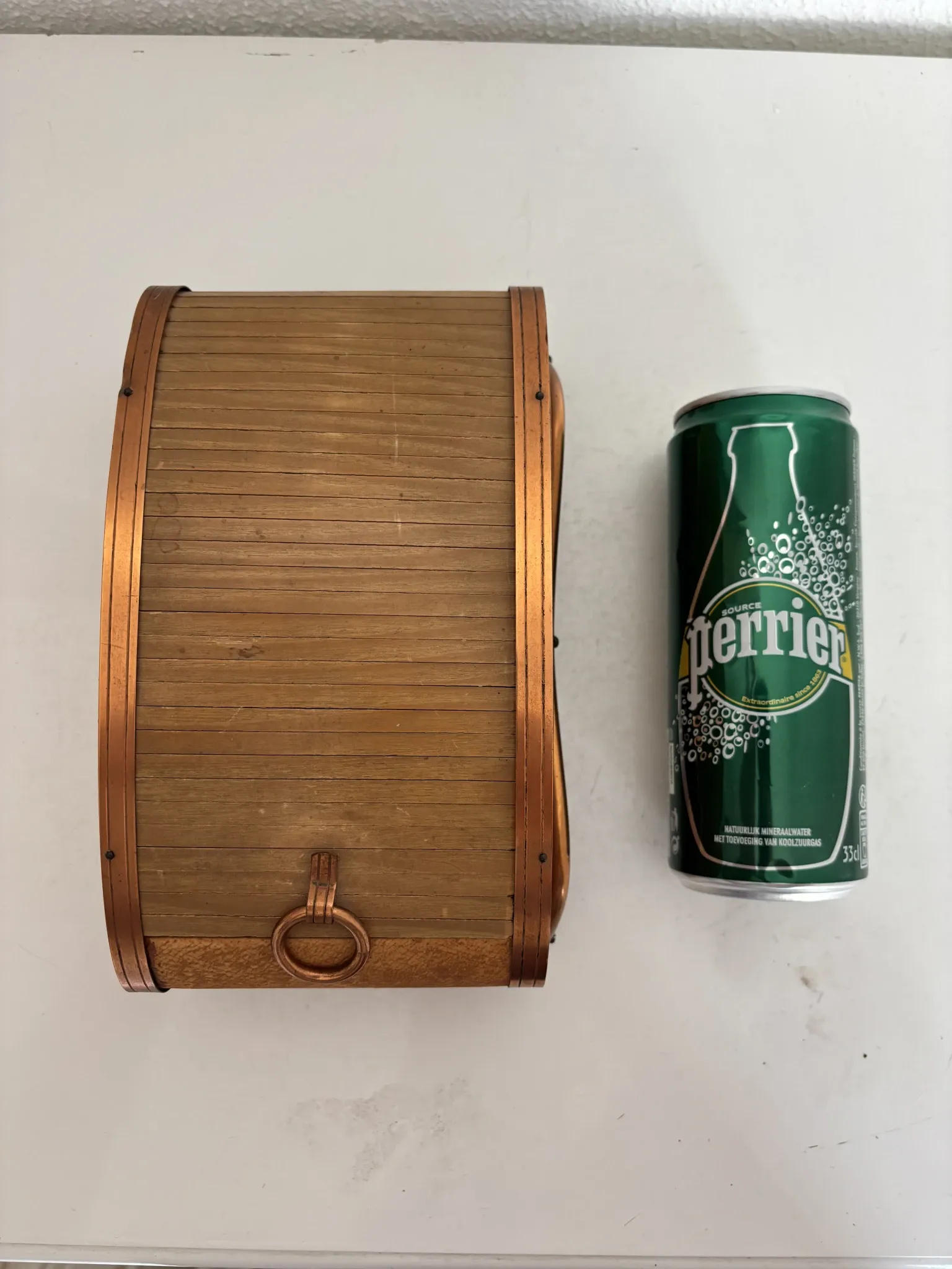 Vintage cigarette dispenser 1960 curtain box wood copper - 21 x 12 cm