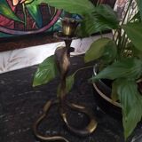 Old cobra bronze candlestick