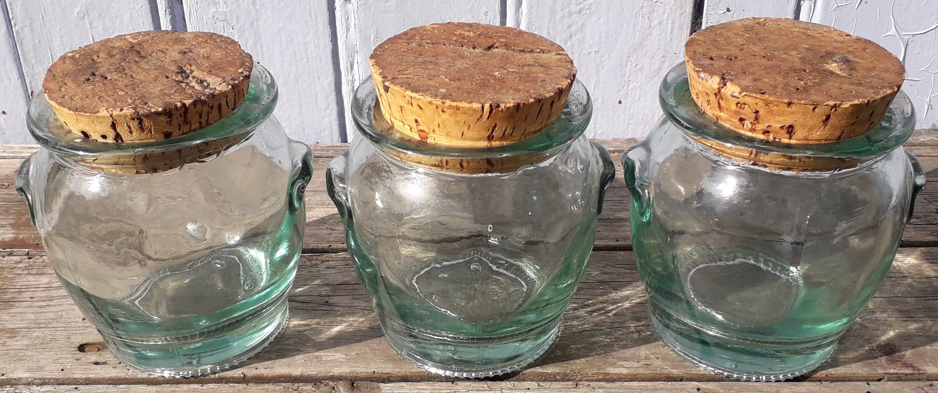3 Thick glass jars
