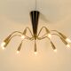 Beautiful large 9-arm Mid-Century Modern brass Sputnik ceiling lamp