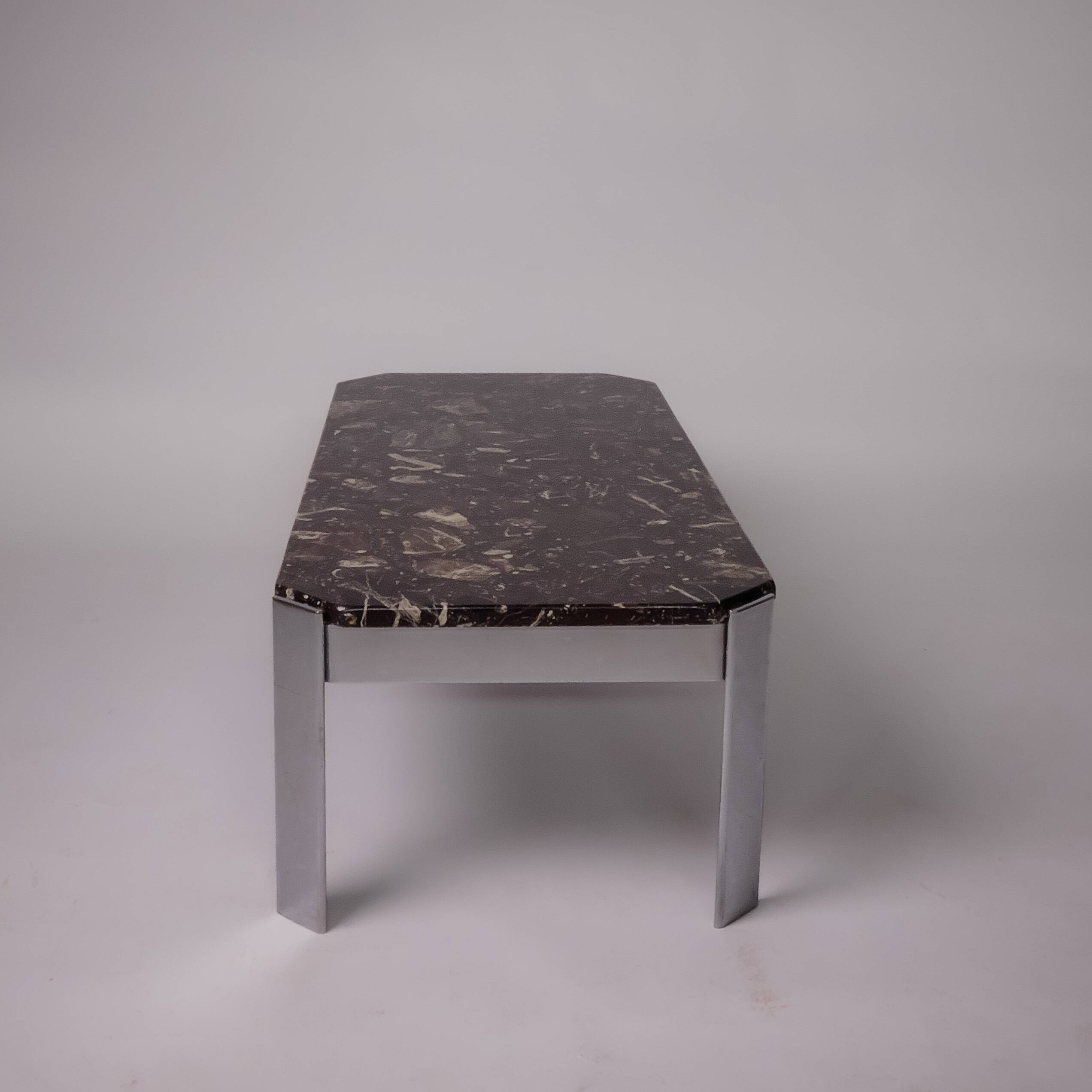 c. 1980 - Coffee table in Breccia marble and chrome - France