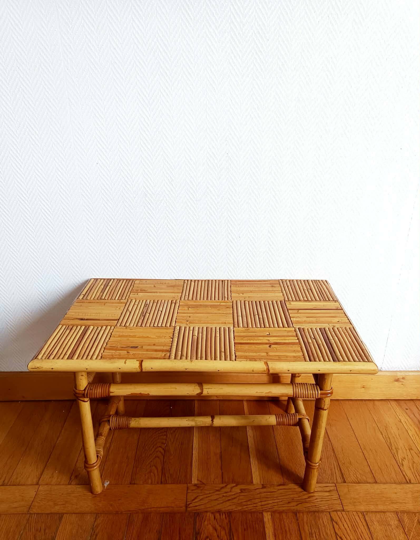 Bamboo coffee table in Audoux Minet vintage style from the 1960s.