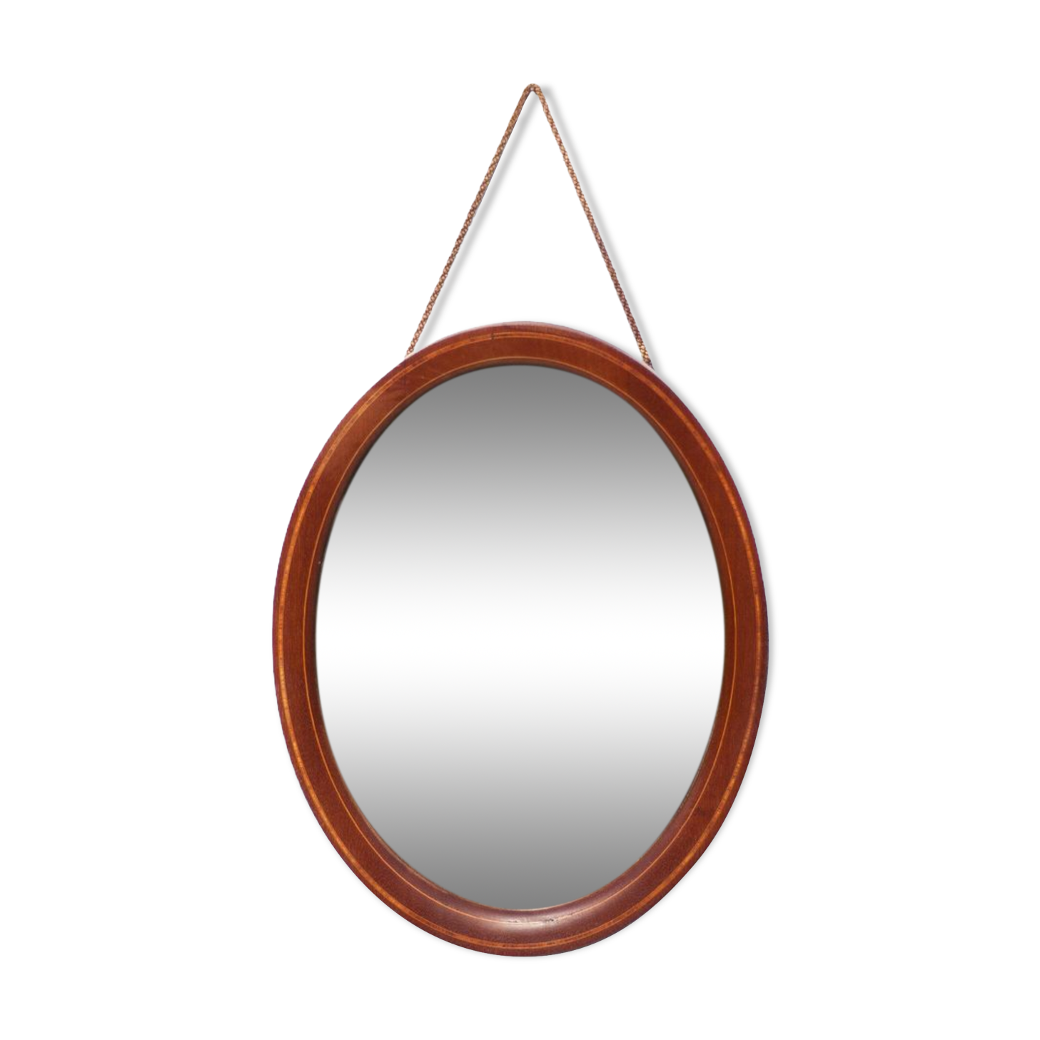 Miroir oval vintage, miroir à suspendre, miroir bois marqueté , miroir mural, décoration murale