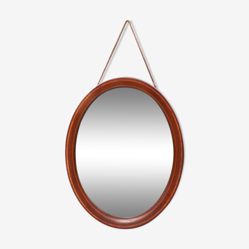 Miroir oval vintage, miroir à suspendre, miroir bois marqueté