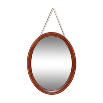 Vintage oval mirror, hanging mirror, inlaid wood mirror, wall mirror, wall decoration