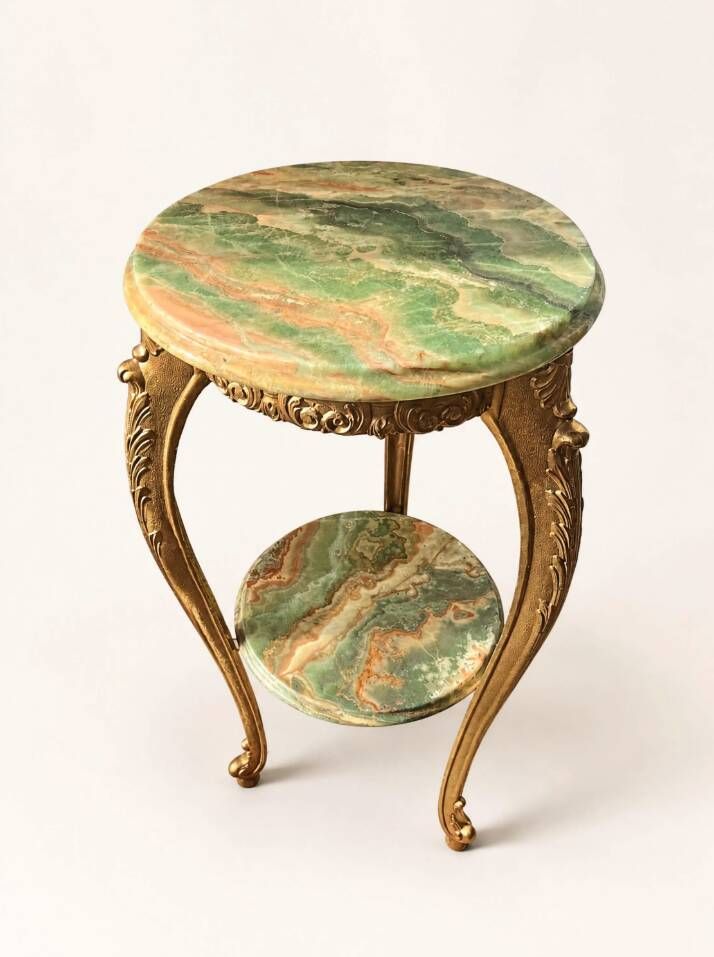Pédestal en marbre vert vintage, table d'appoint, support d'exposition Hollywood Regency