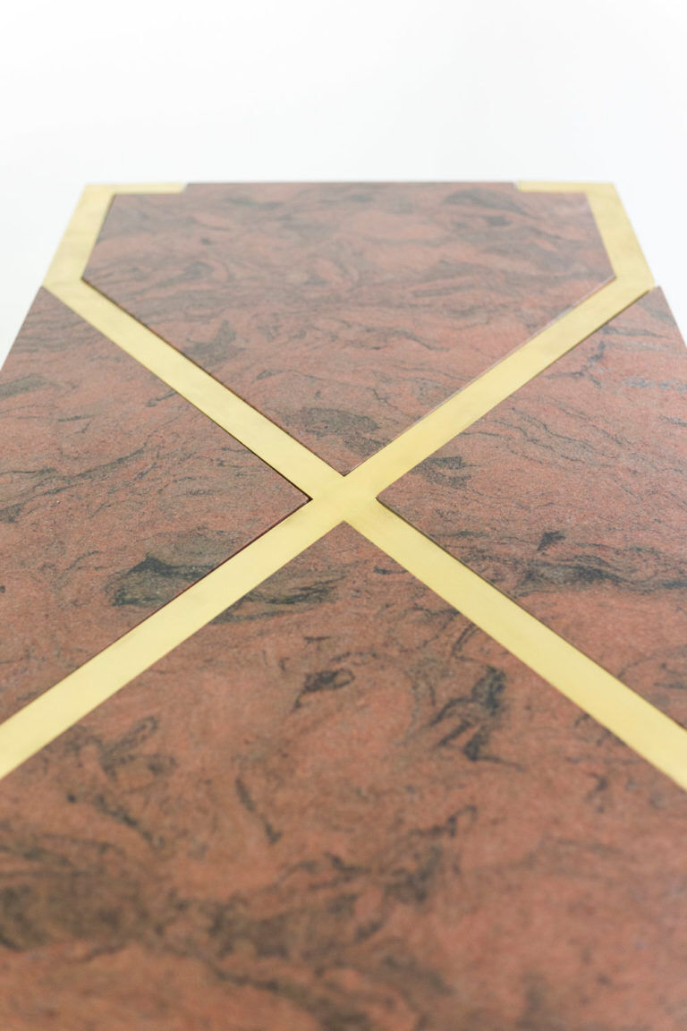 Table in gilded brass and pink granite, Italy, circa 1970