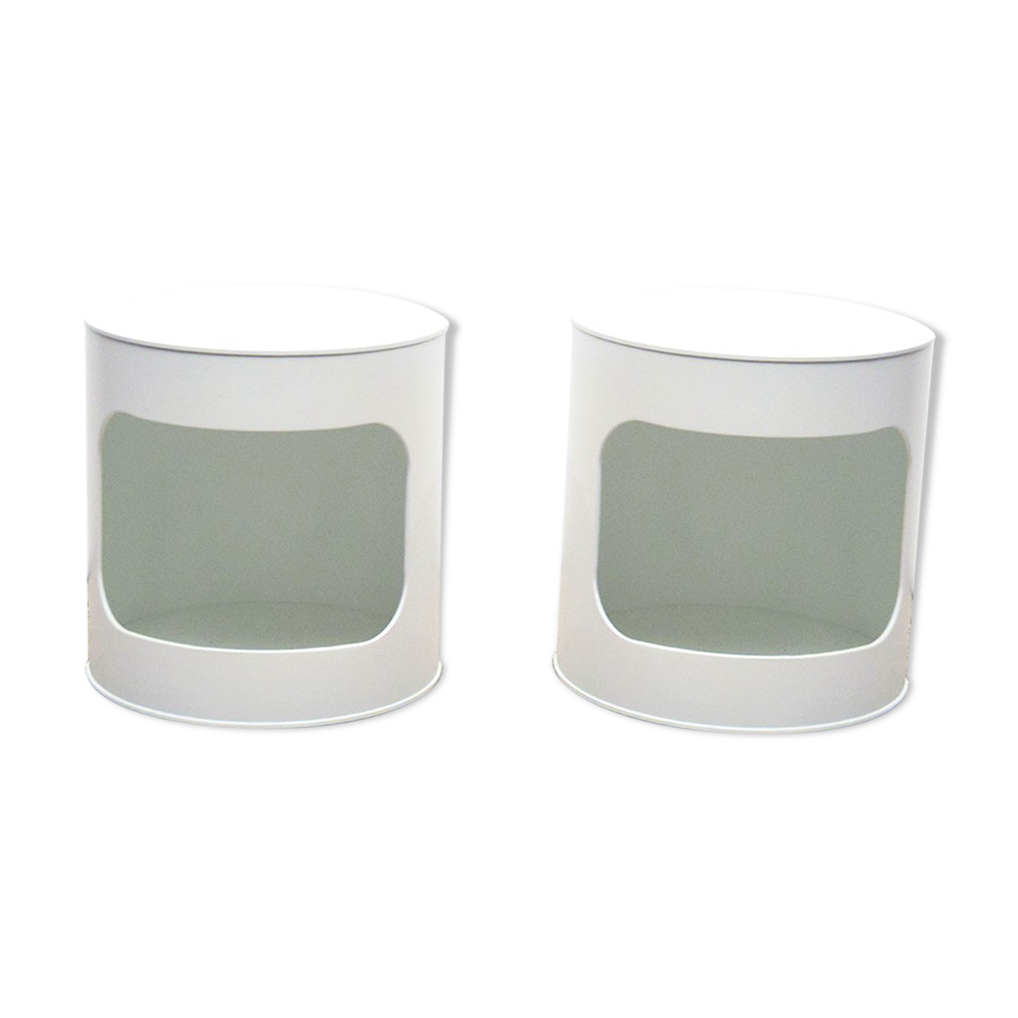 Space age white lacquered plastic and wood nightstands, 1970s, set of 2