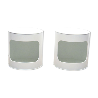 Space age white lacquered plastic and wood nightstands, 1970s, set of 2