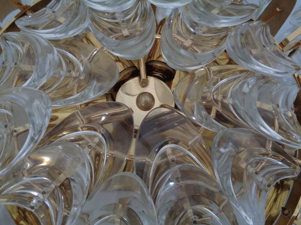 Large gilded brass and crystal glass ceiling lamp by Ernst Palme for Palwa, 1960s