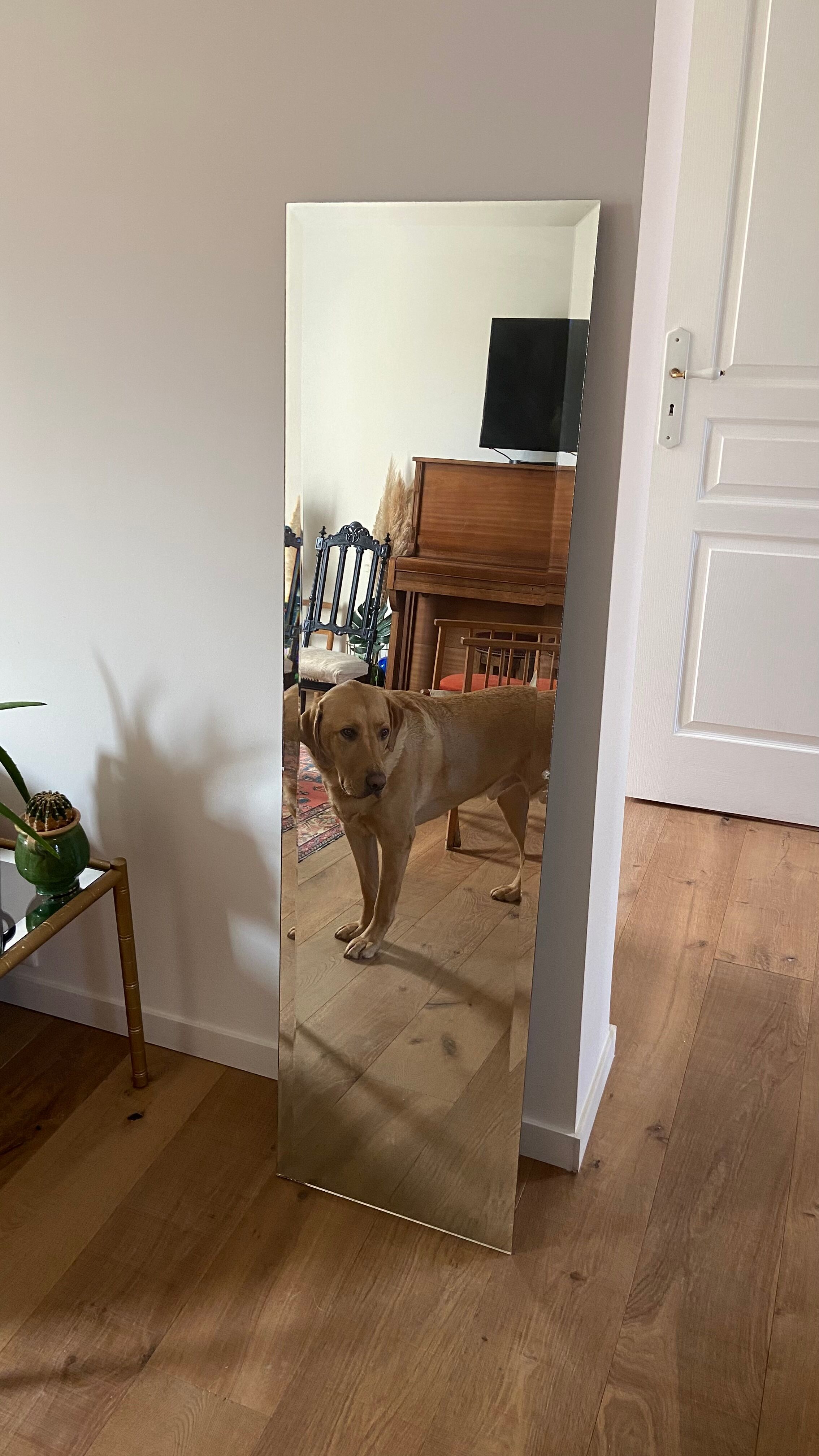 Beveled mirror 142 x 39 cm from the 70s