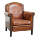 Sheepskin leather armchair in a cognac color with black piping